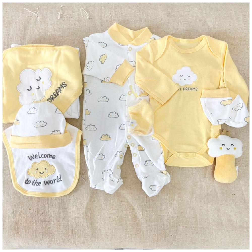 سنوزي - طقم ملابس أطفال 8 قطع - غيمة - أصفر