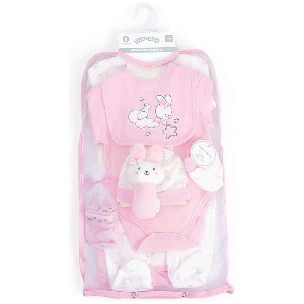 سنوزي - طقم ملابس أطفال 8 قطع - أرنب للبنات - وردي