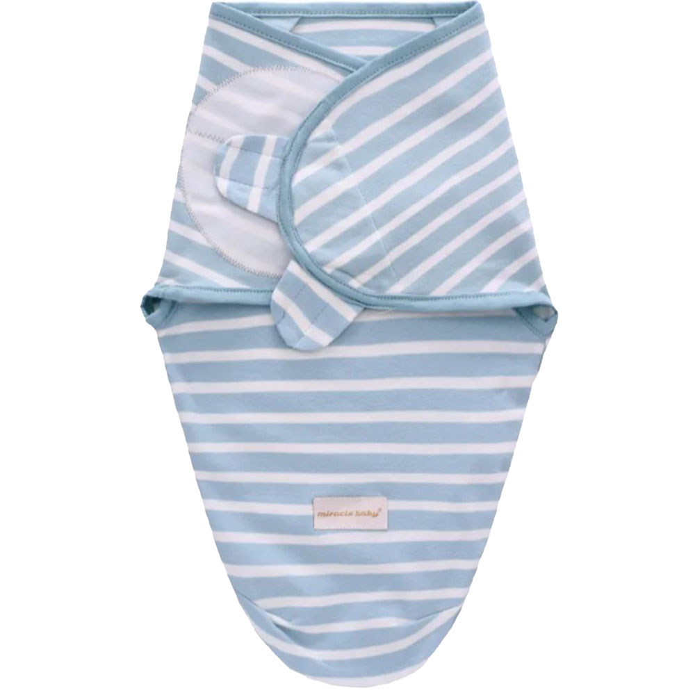 Miracle Baby - 3pc-Set - 100% Cotton Baby Swaddle Wrap Sleeping Bag - Blue