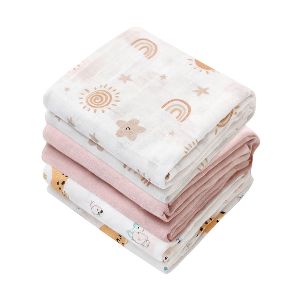 ميراكل بيبي - طقم من 3 قطع - بطانية لف أطفال من القطن والخيزران - وردي - 120 × 120 سم