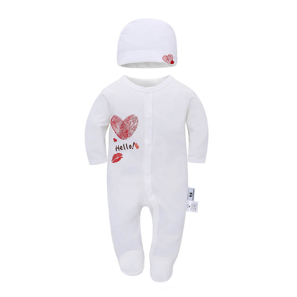Miracle Baby - 100% Cotton Long Sleeves Baby Onesies With Hat - White