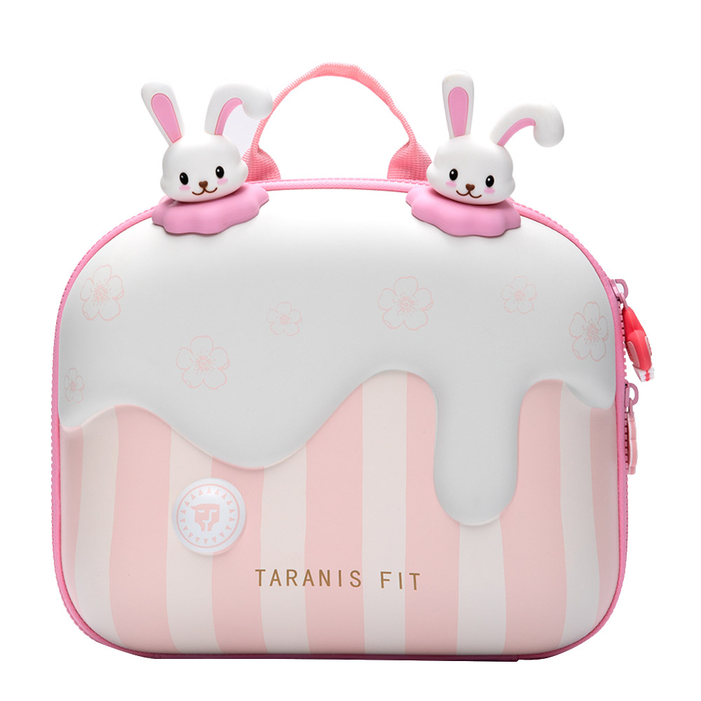 تارانيس - شنطة ظهر مدرسية مربعة من البلاستيك والنايلون - وردي وأبيض - 12 إنش