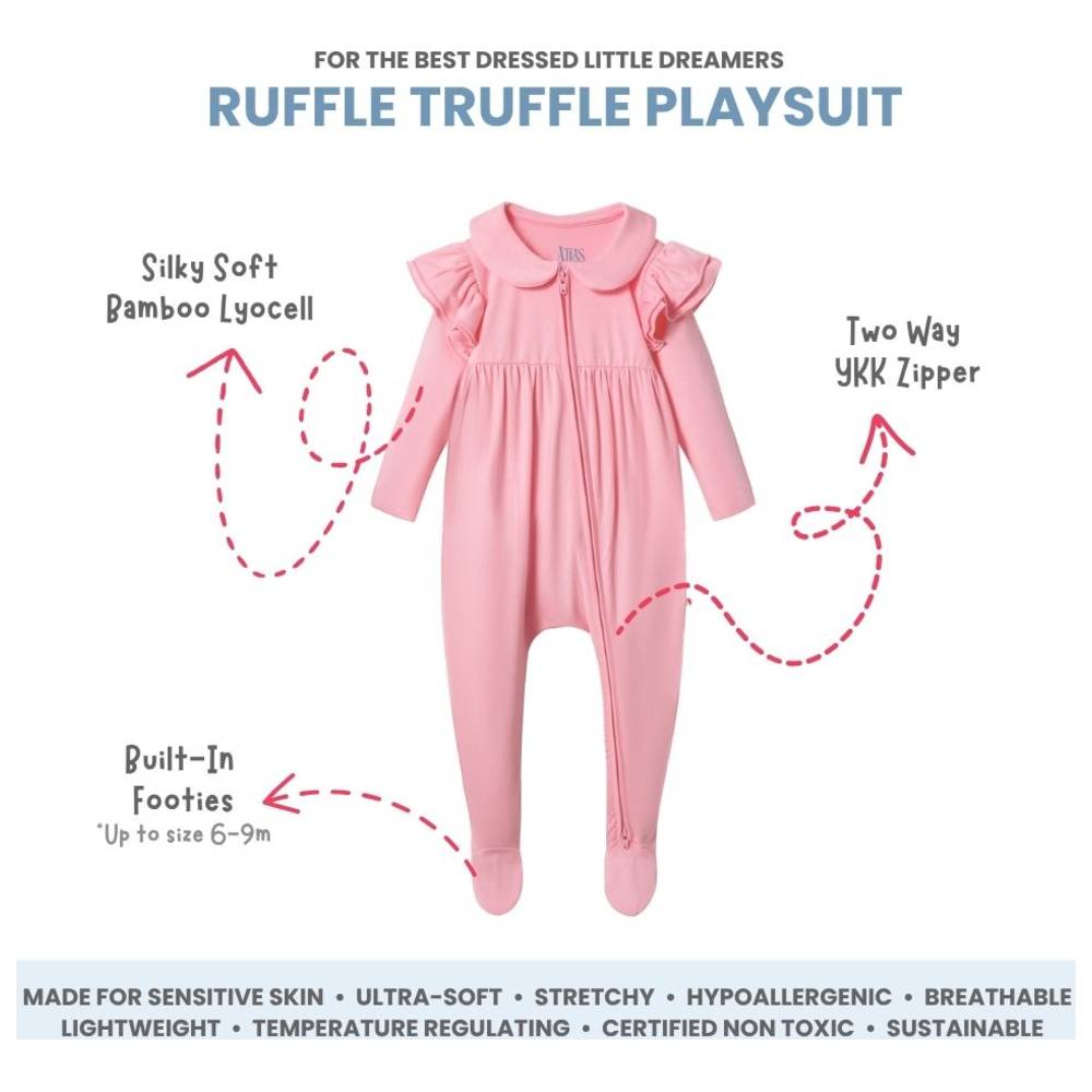 Atlas & Maya - Ruffle Truffle Organic Bamboo Zippy Playsuit - Flamingo Pink