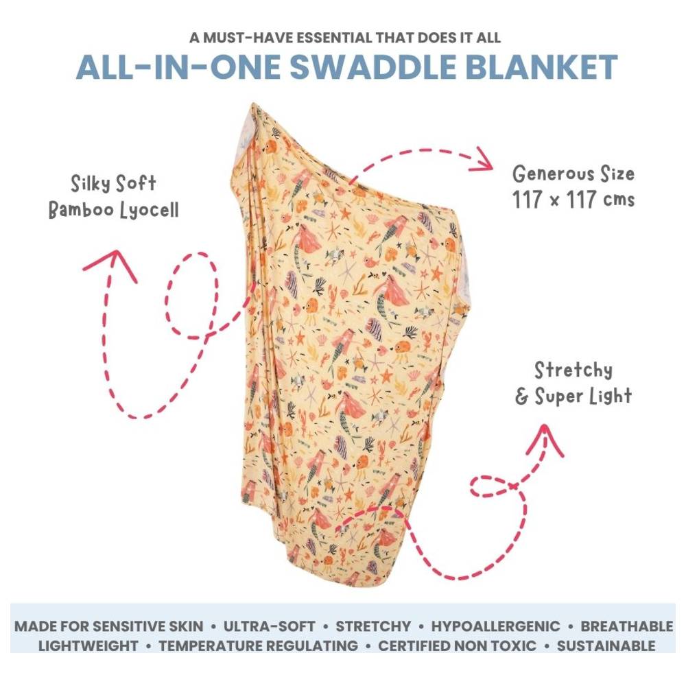 Atlas & Maya - Stretchy Bamboo Multipurpose Swaddle Blanket - Mermaid Love