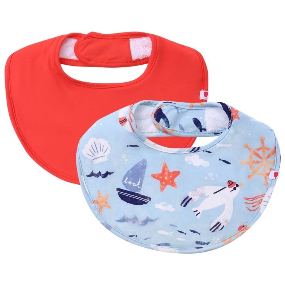 Atlas & Maya - Organic Bamboo Magnetic Round Bibs - Anchor Away/Coral - 2 Pcs