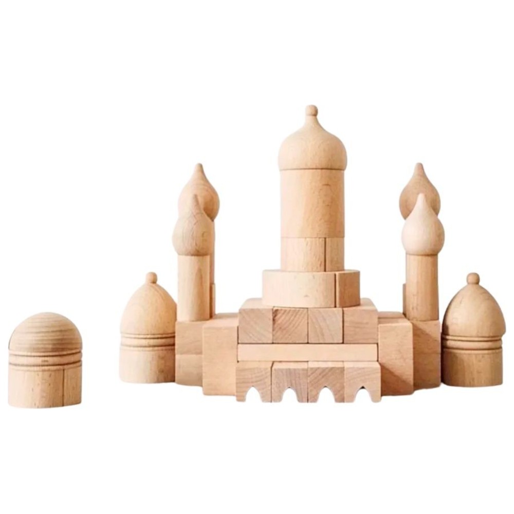 Atlas & Maya - Natural Wood Build A Masjid Mosque Building Blocks Islamic Toy - 55 Pc Set