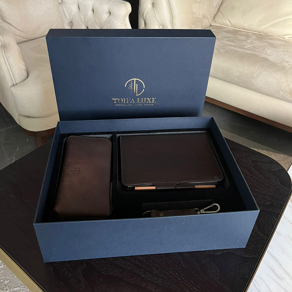 Tohfa Luxe - Premium Leather Desk Gift Set - Brown - 3 Pcs