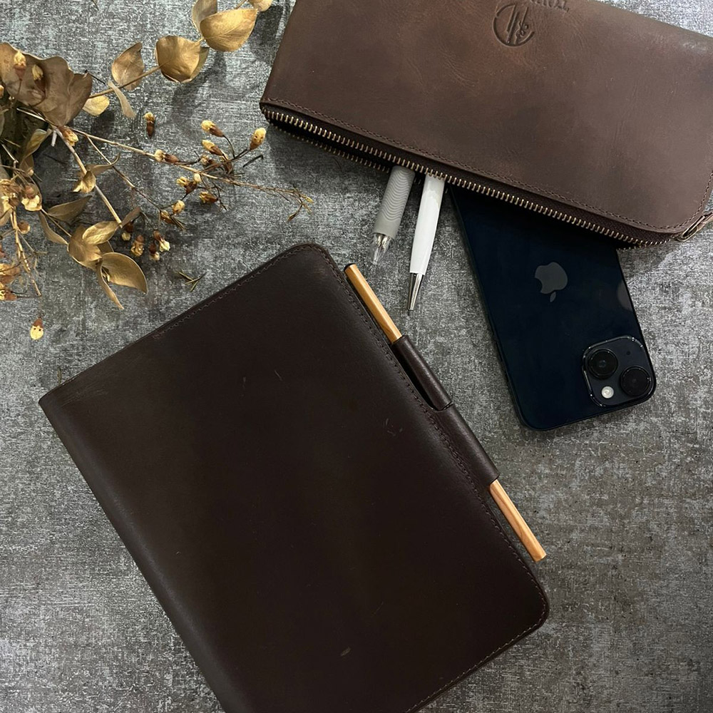 Tohfa Luxe - Premium Leather Desk Gift Set - Brown - 3 Pcs