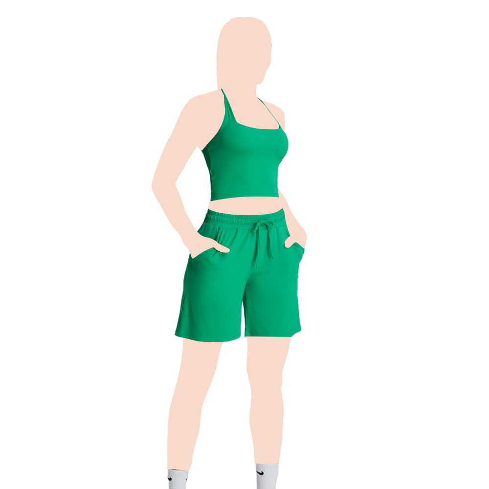 كون - بلوزة رياضية بياقة مربعة بدون أكمام للنساء - أخضر