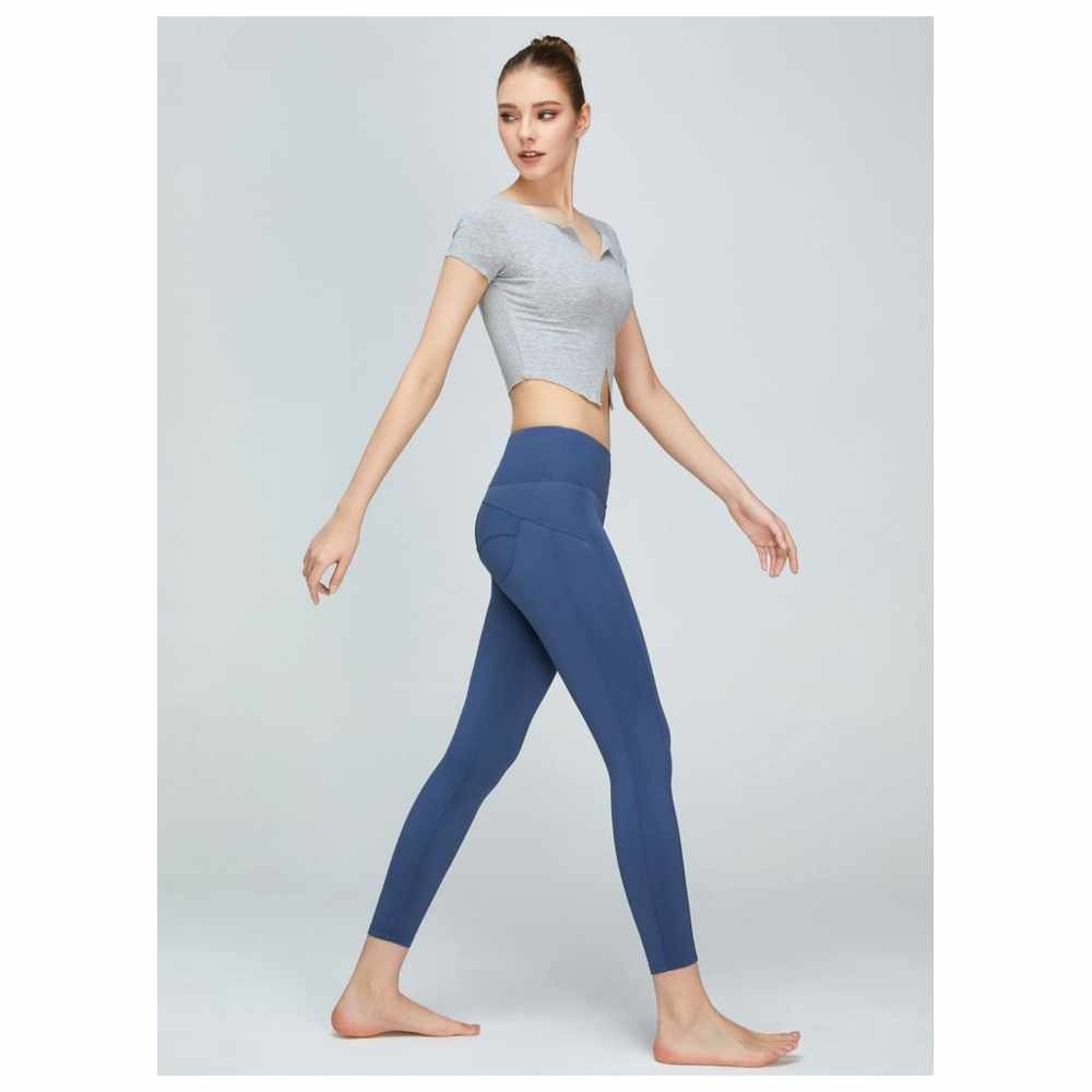 كون - ليقنز رياضي نسائي بخصر متوسط وشد للبطن بدون خياطة - أزرق