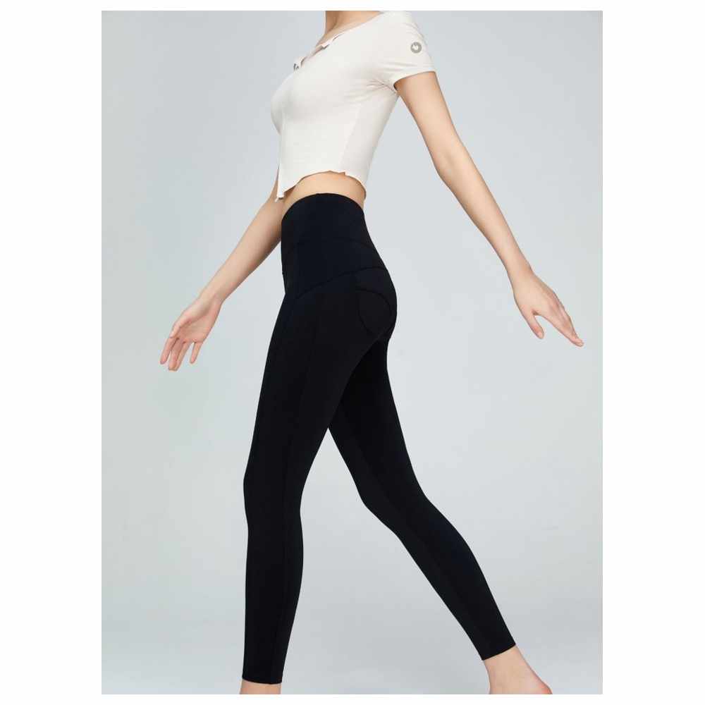 كون - ليقنز رياضي نسائي بخصر متوسط وشد للبطن بدون خياطة - أسود