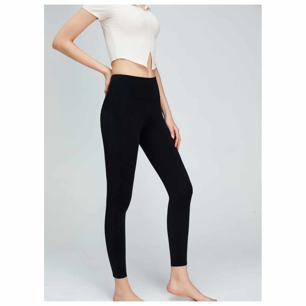 كون - ليقنز رياضي نسائي بخصر متوسط وشد للبطن بدون خياطة - أسود