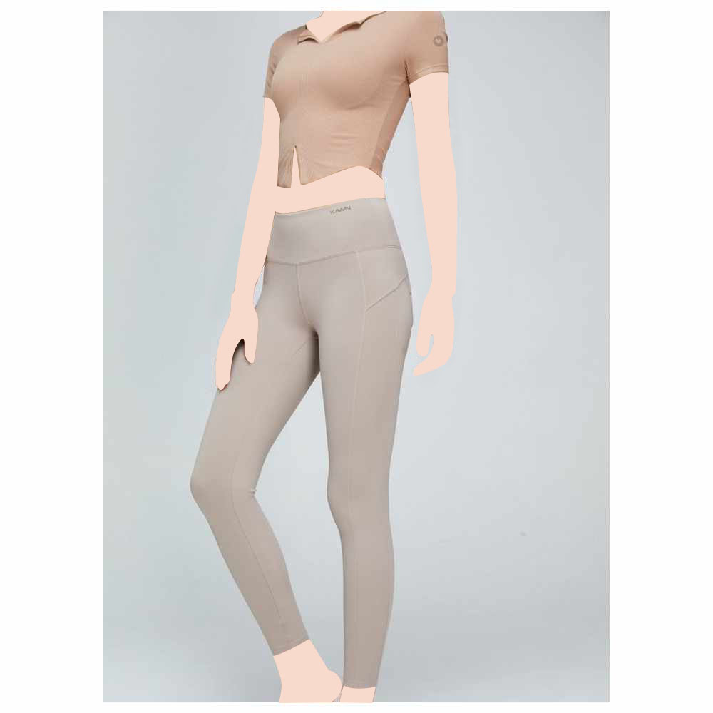 كون - ليقنز رياضي نسائي بخصر متوسط وشد للبطن بدون خياطة - رمادي