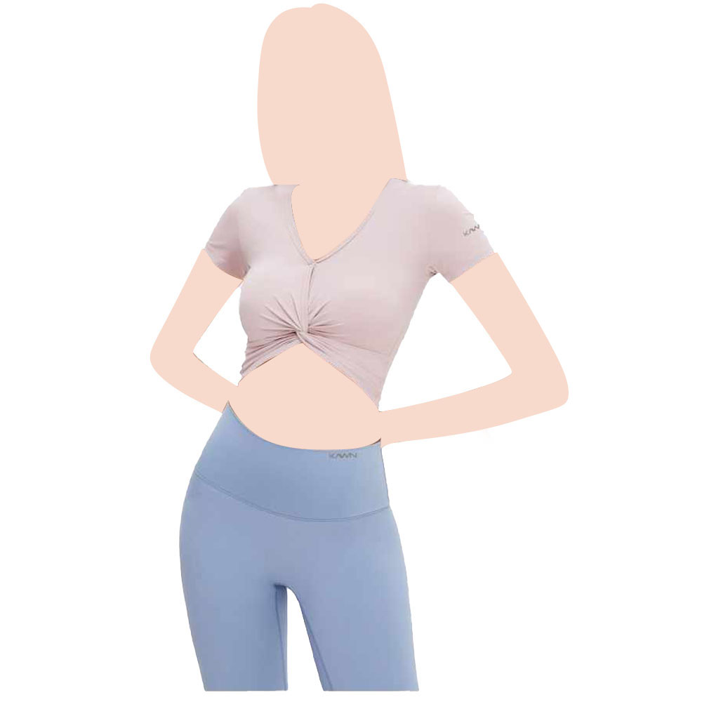 كون - بلوزة قصيرة نسائية بأكمام قصيرة وياقة V ملتوية - أبيض