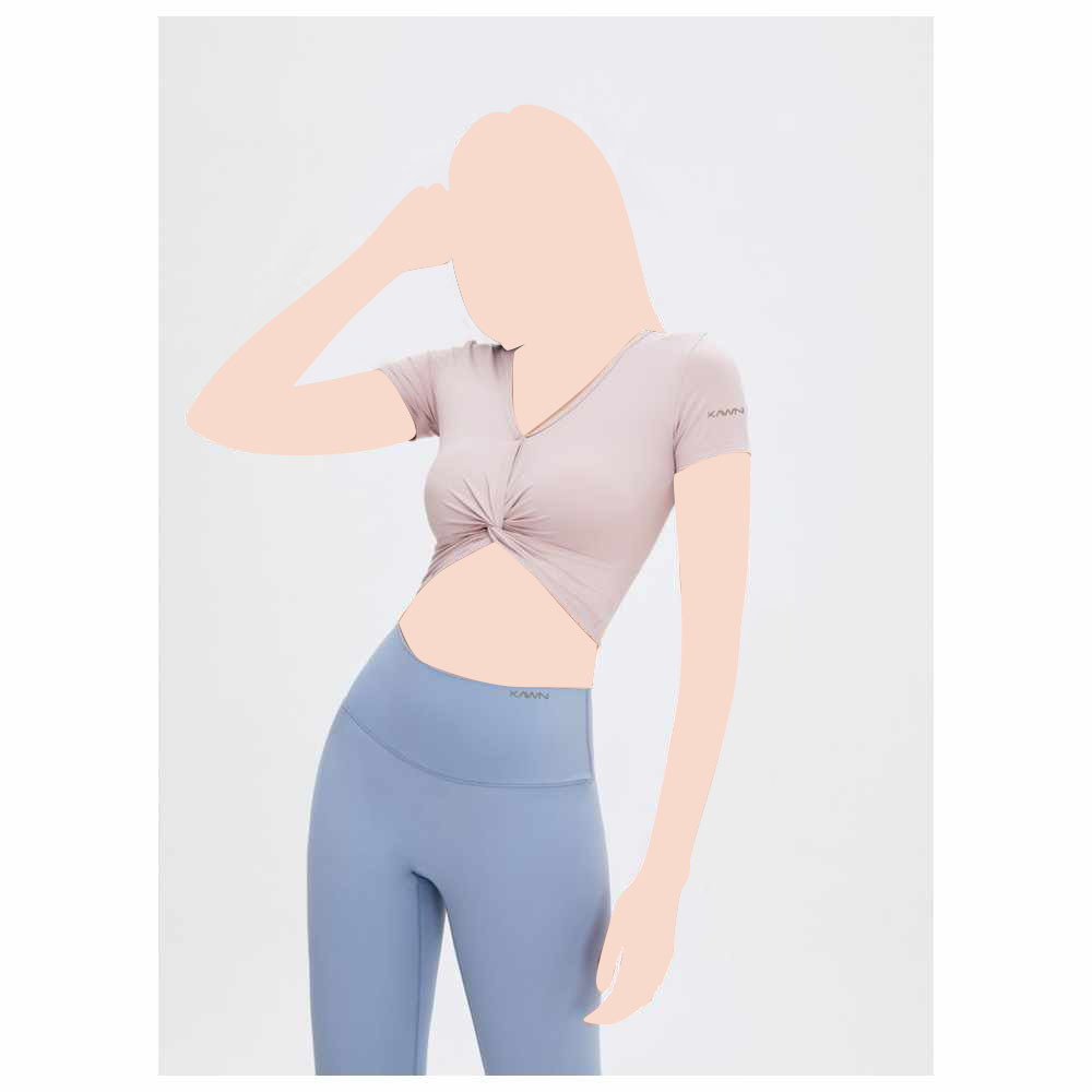 كون - بلوزة قصيرة نسائية بأكمام قصيرة وياقة V ملتوية - أبيض