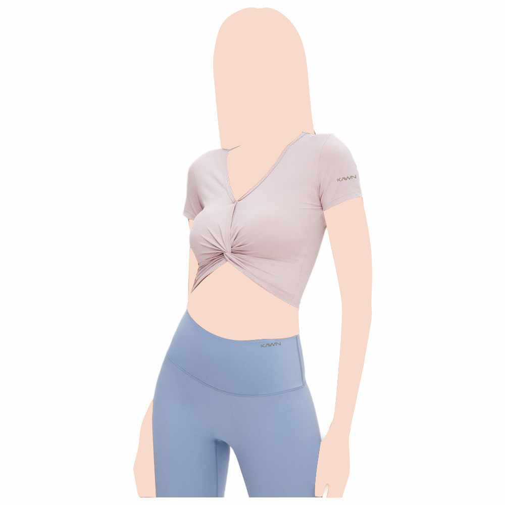 كون - بلوزة قصيرة نسائية بأكمام قصيرة وياقة V ملتوية - أبيض