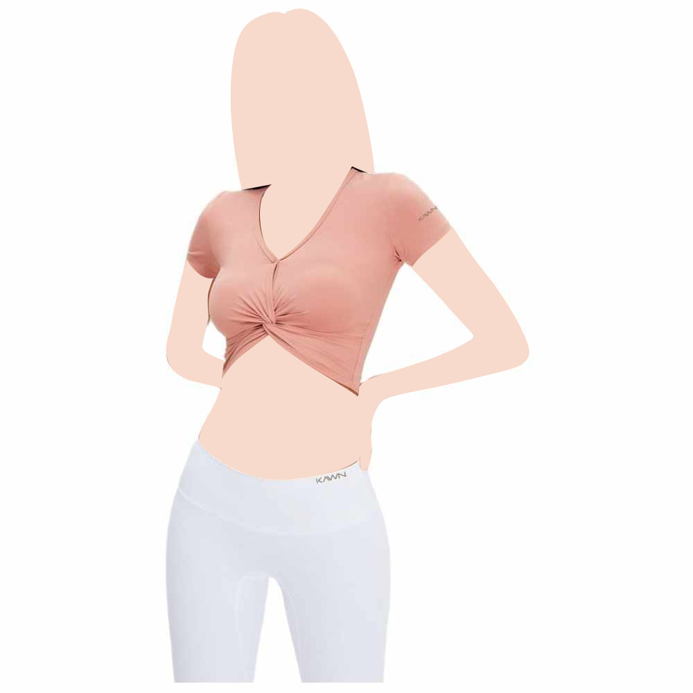 كون - بلوزة قصيرة نسائية بأكمام قصيرة وياقة V ملتوية - زهري