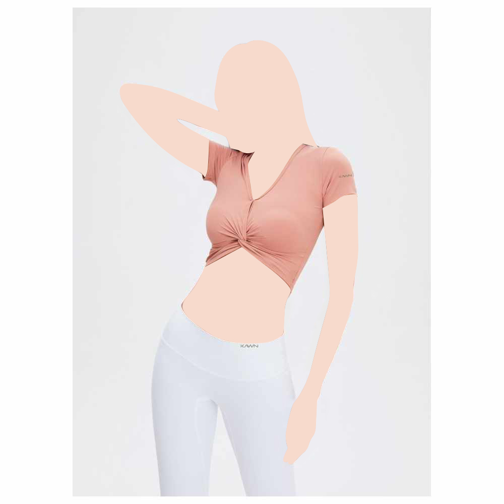 كون - بلوزة قصيرة نسائية بأكمام قصيرة وياقة V ملتوية - زهري