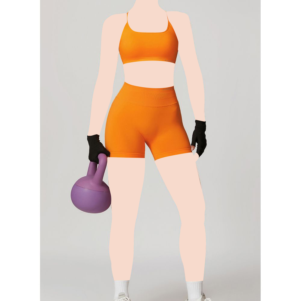 كون - شورت رياضي نسائي بخصر عالٍ وتجاعيد خلفية - برتقالي