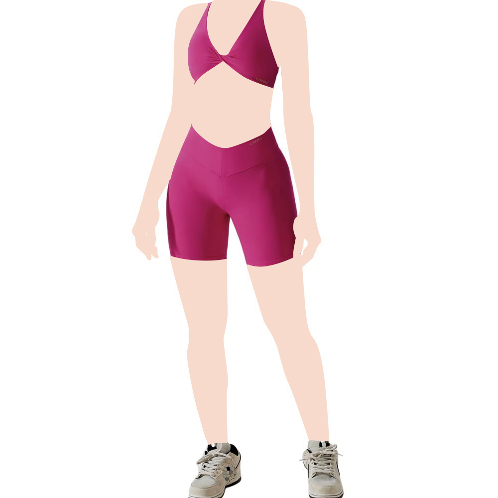 كون - شورت رياضي نسائي بخصر عالٍ وتجاعيد خلفية - زهري