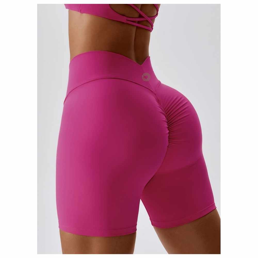 كون - شورت رياضي نسائي بخصر عالٍ وتجاعيد خلفية - زهري