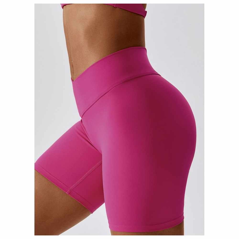 كون - شورت رياضي نسائي بخصر عالٍ وتجاعيد خلفية - زهري