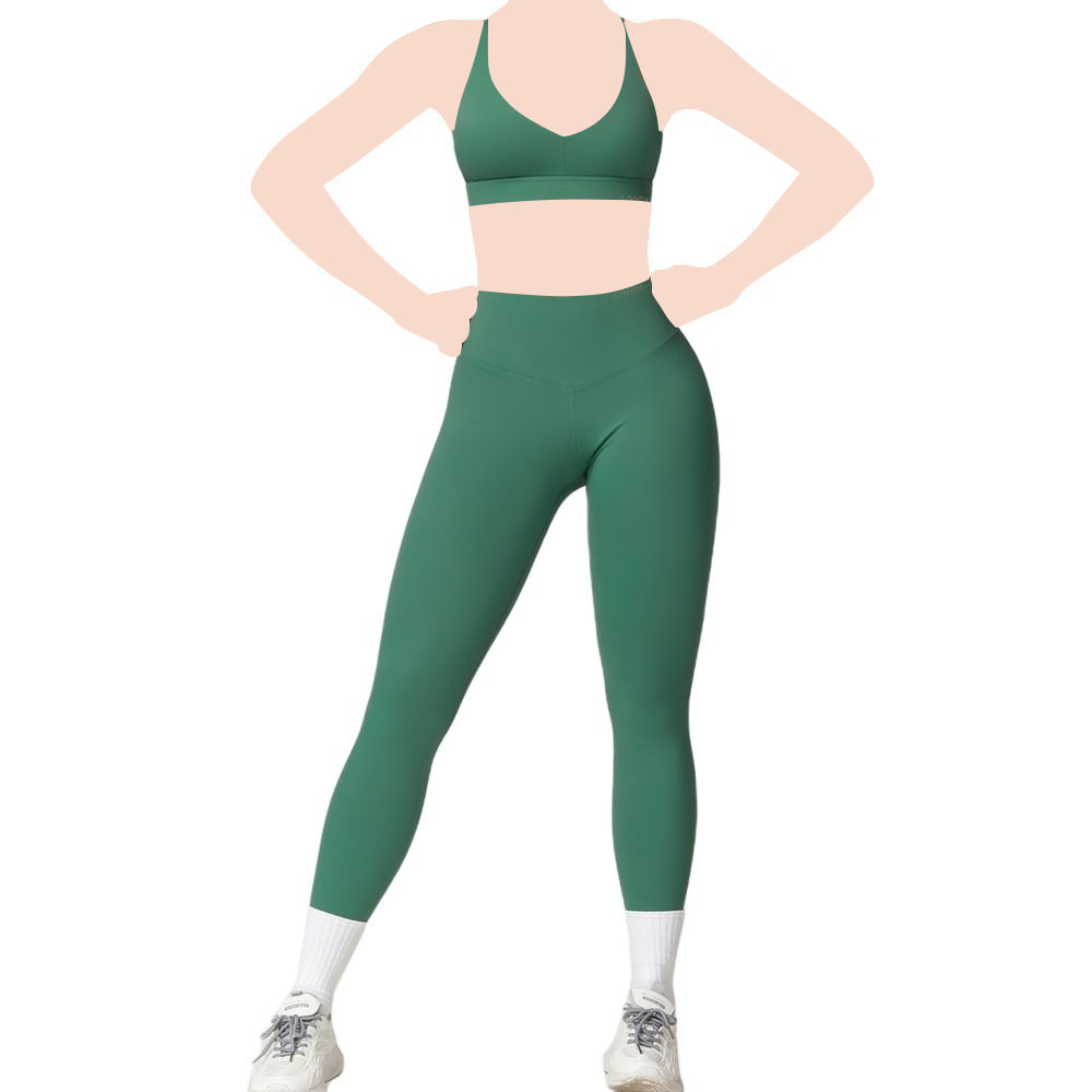 كون - ليقنز رياضي نسائي بخصر عالٍ وشد للبطن بدون خياطة - أخضر يشبه الجاد