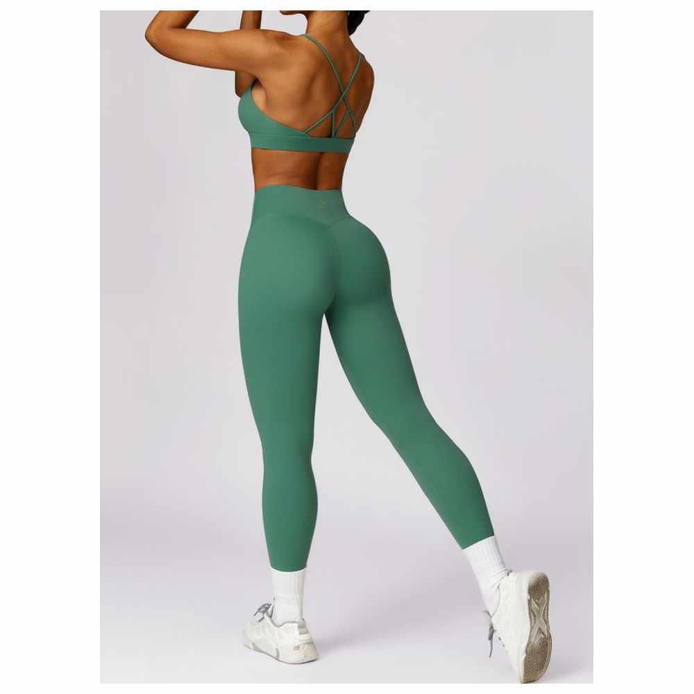 كون - ليقنز رياضي نسائي بخصر عالٍ وشد للبطن بدون خياطة - أخضر يشبه الجاد