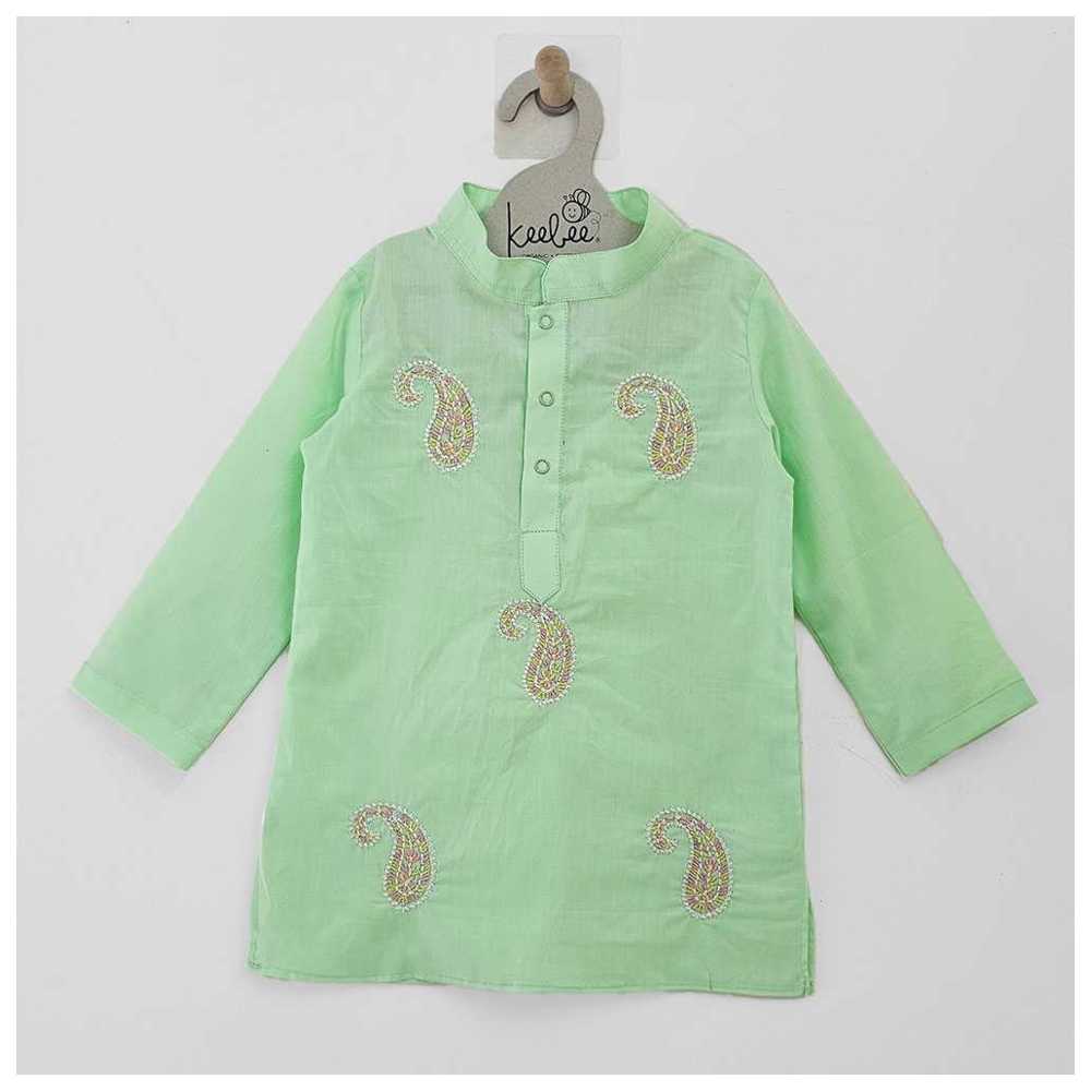 Keebee - 2pc-Set - Organic Cotton Paisley Embroidered Kurta & Patiala Pants