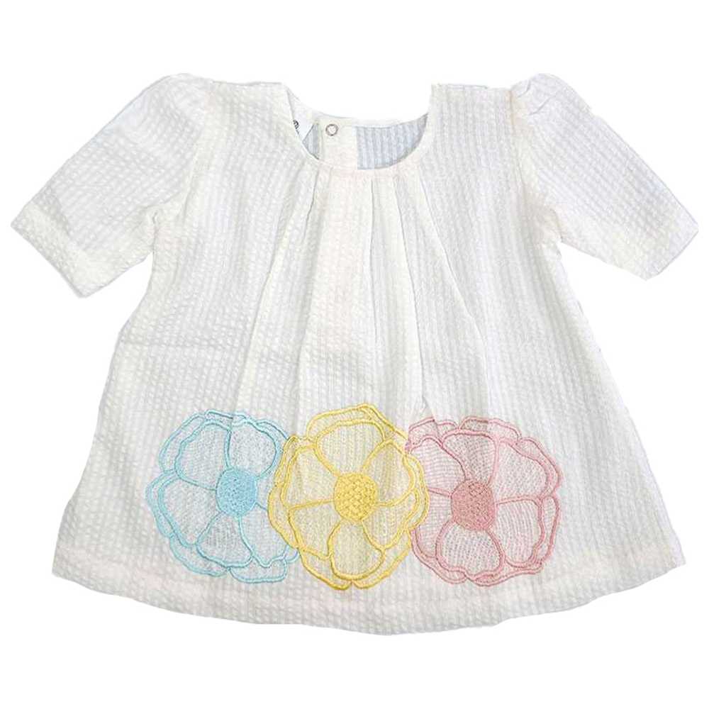 Keebee - Organic Cotton Floral Embroidered Dress - White