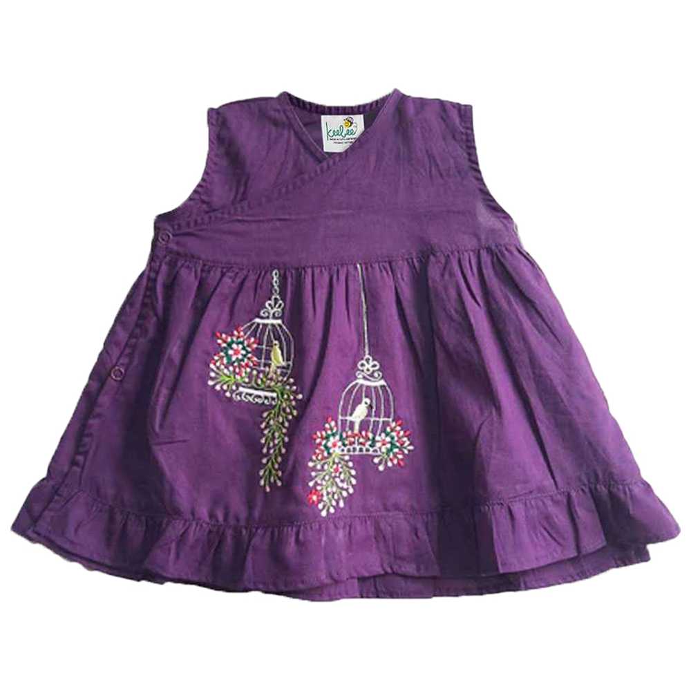 Keebee - Organic Cotton Birdcages Embroidered Wrap Dress - Purple