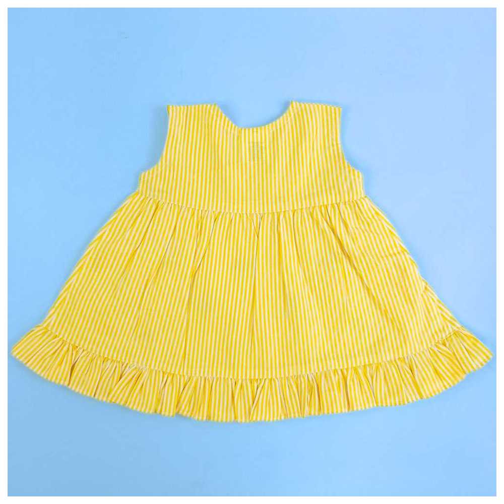 Keebee - Organic Cotton Watermelon Embroidered Striped Dress - Yellow