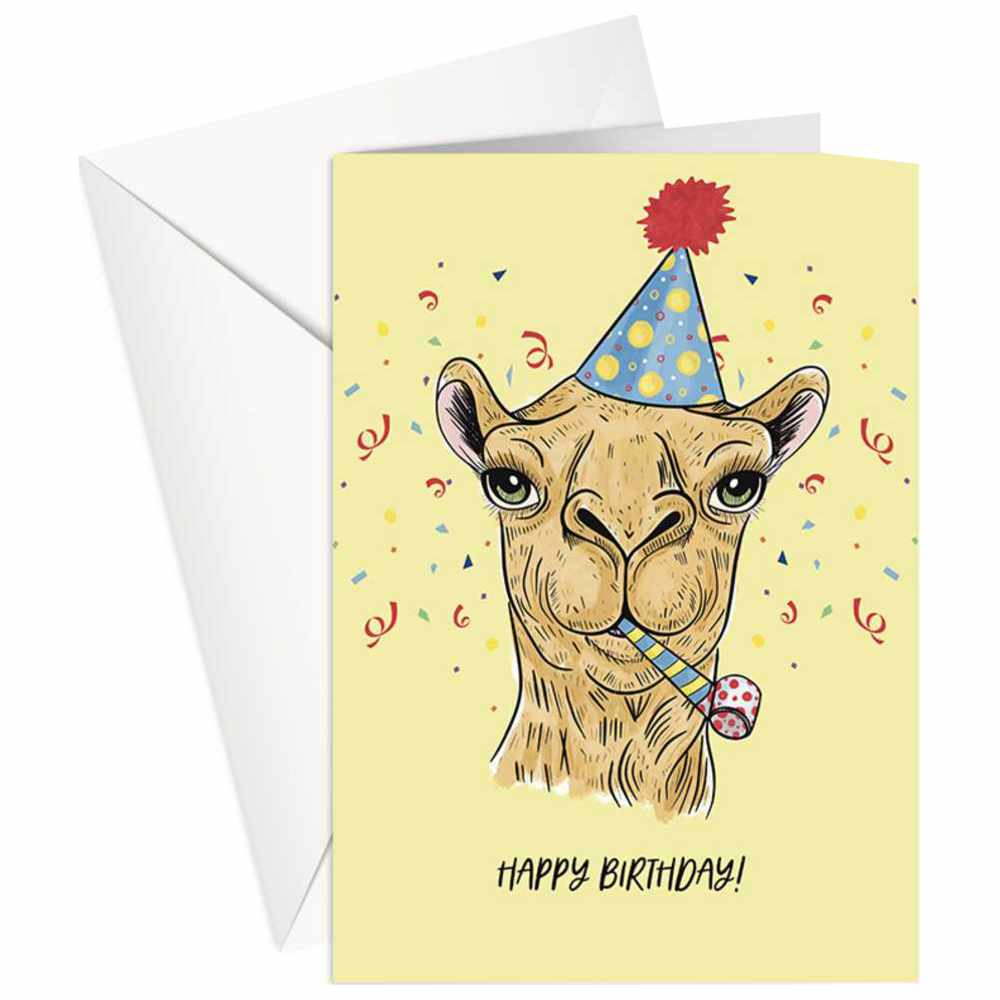 Share The Love - Happy Birthday Greeting Card - Party Camel - Yellow