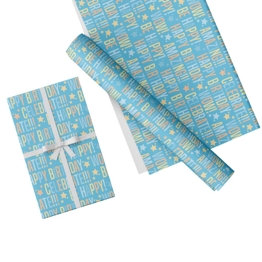 Share The Love - Gift Wrapping Paper Pack - Happy Birthday - Blue