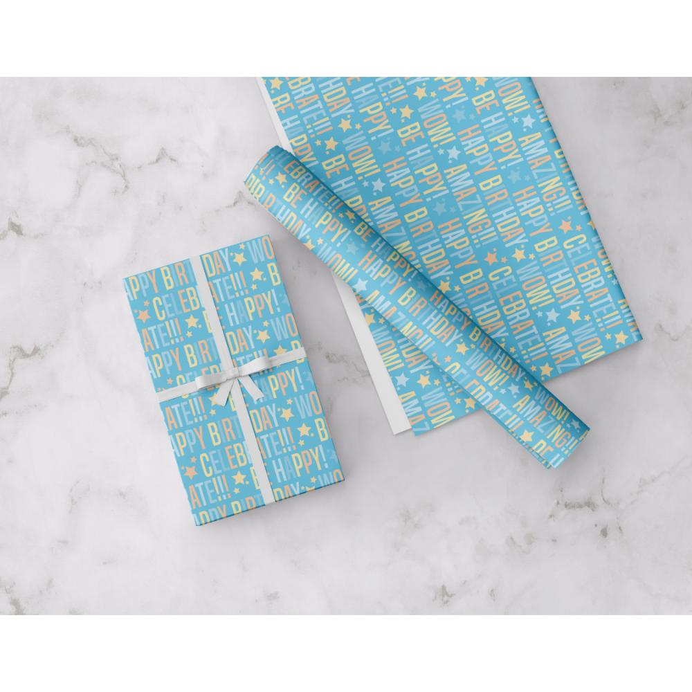 Share The Love - Gift Wrapping Paper Pack - Happy Birthday - Blue
