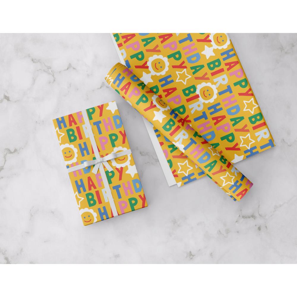 Share The Love - Gift Wrapping Paper Pack - Happy Birthday - Yellow