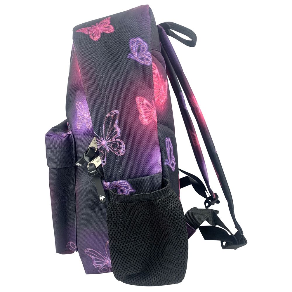 هايب - شنطة ظهر - فراشة متوهجة وردية وأرجوانية - 16.5 بوصة