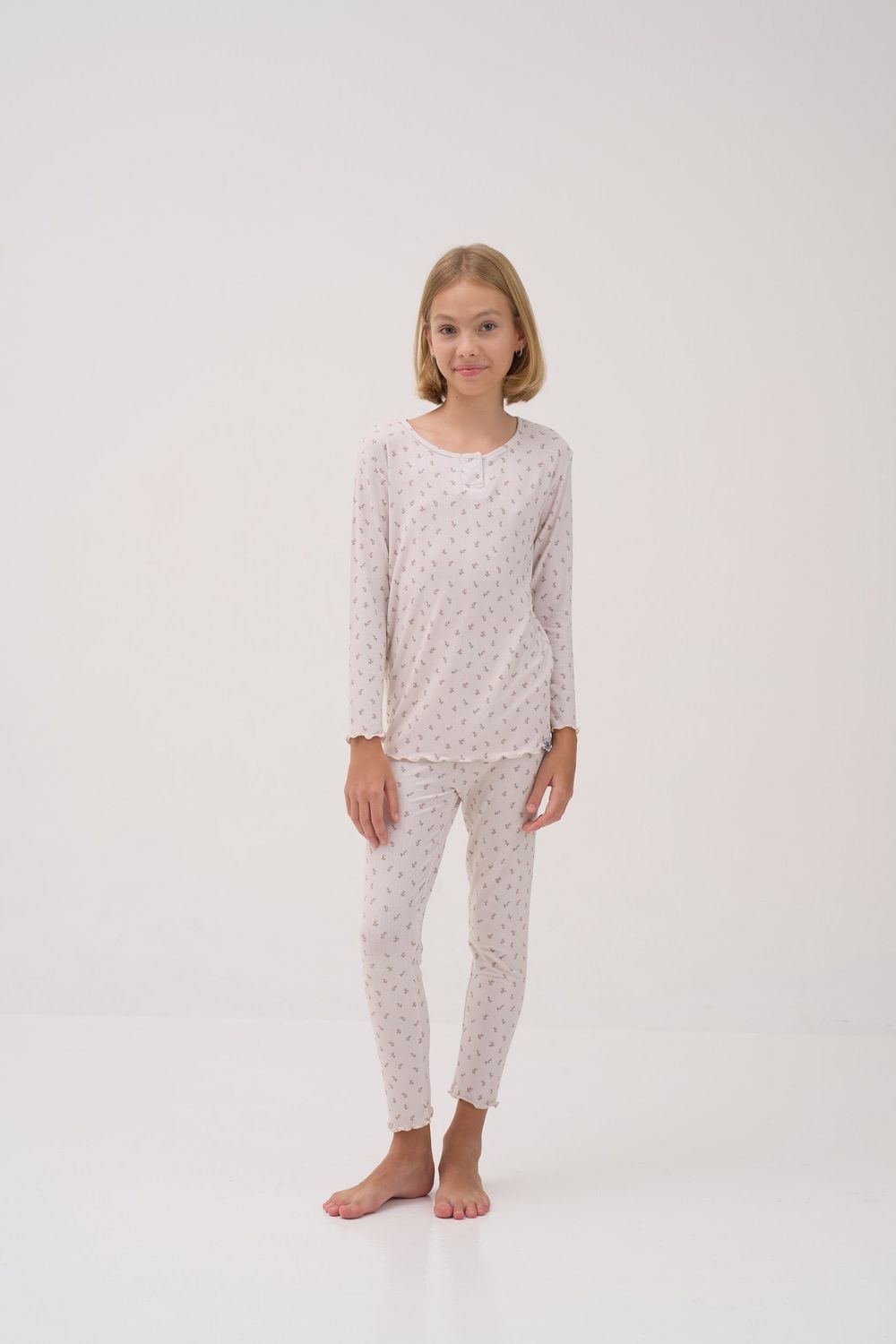 بامباباي - طقم قطعتين - طقم بيجاما بنقشة رذاذ الحديقة - وردي