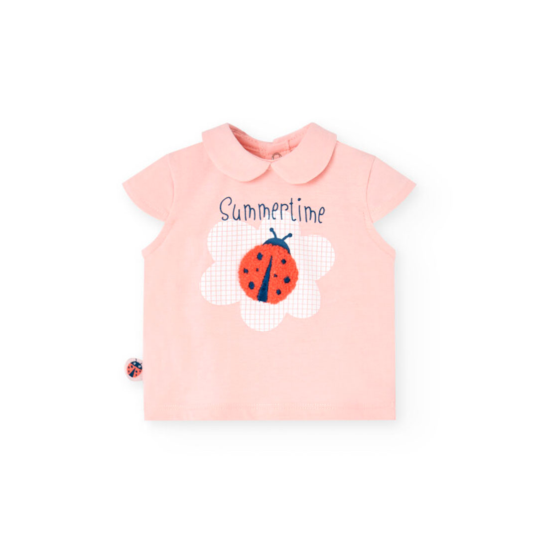 Boboli - 2pc-Set - Baby Girl's Ladybird Patterned Knitted T-Shirt & Check Shorts - Pink