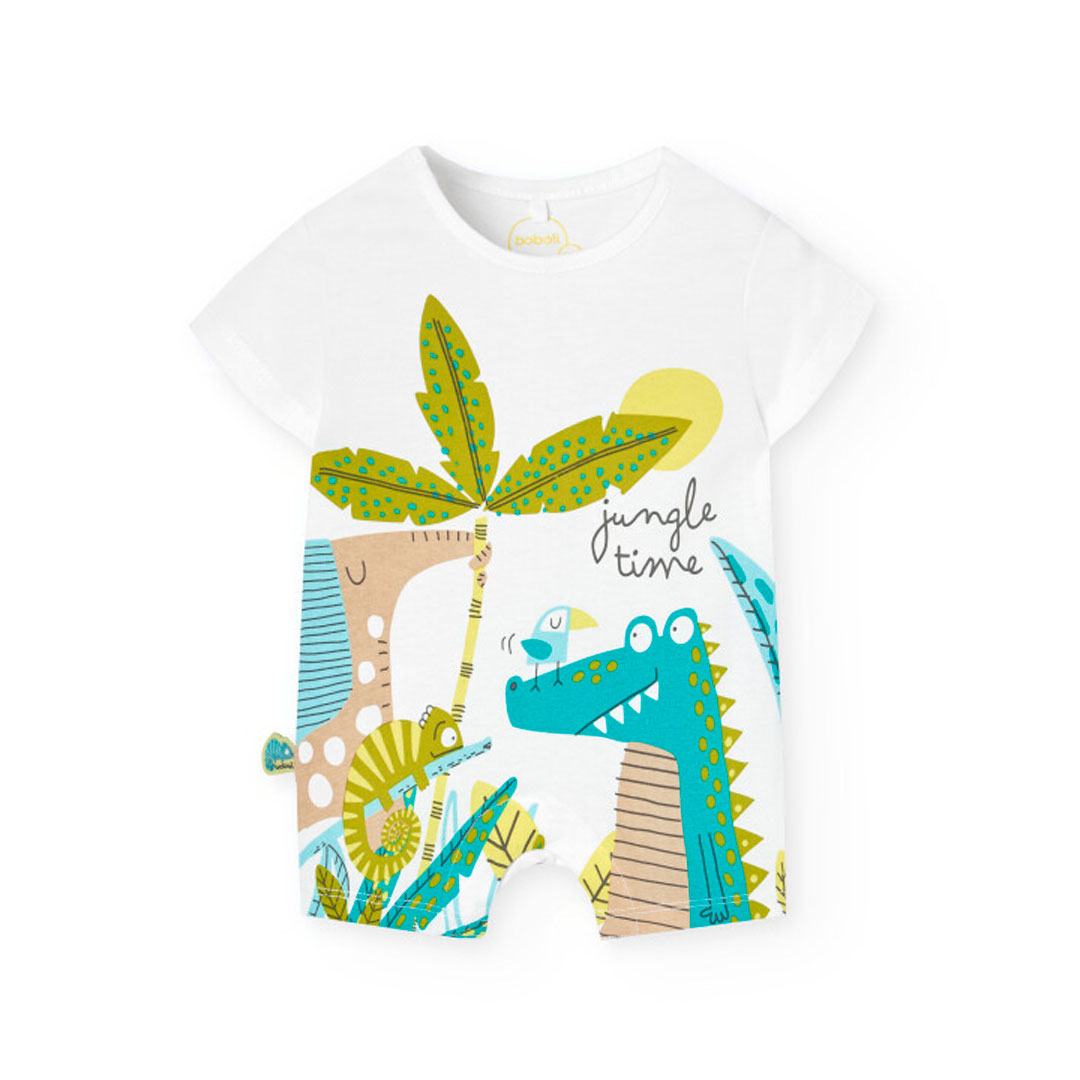 Boboli - Baby Boy's Jungle Time Printed Knitted Romper - White