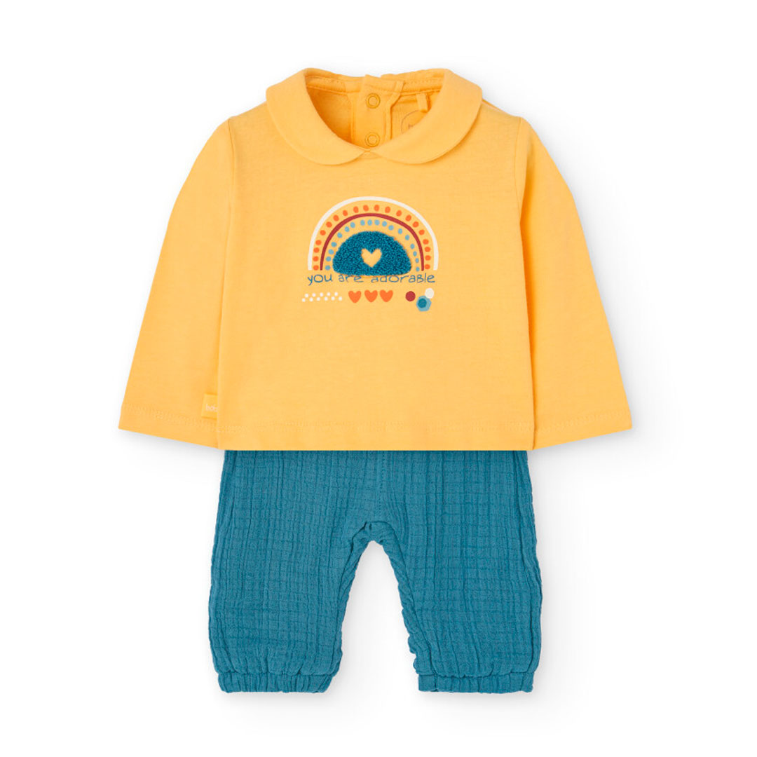 Boboli - 2pc-Set - Baby Girl's Rainbow Printed Knitted T-Shirt & Trousers - Yellow
