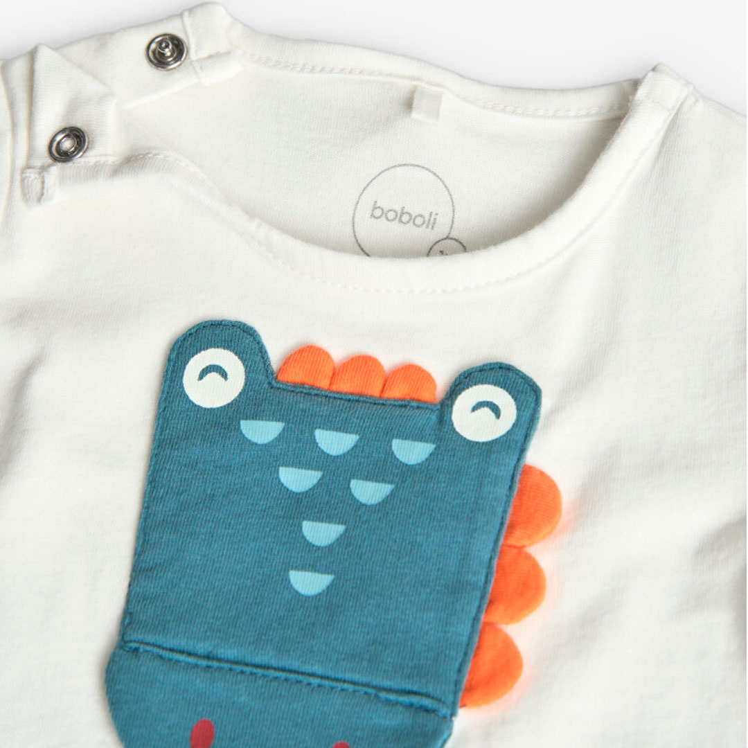 Boboli - Baby Boy's Dinosaur Printed Knitted Romper - White