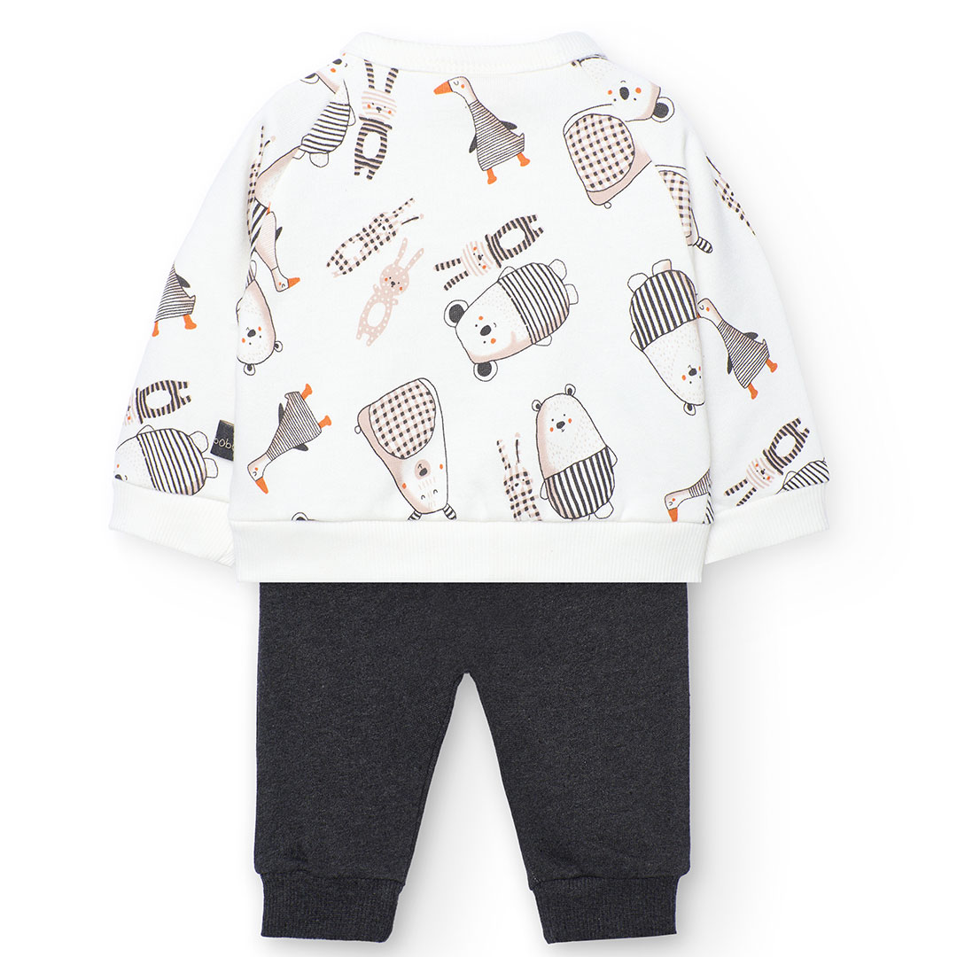 Boboli - 2pc- Set Baby Girl's Sweatshirt & Trousers - White/Dark Grey