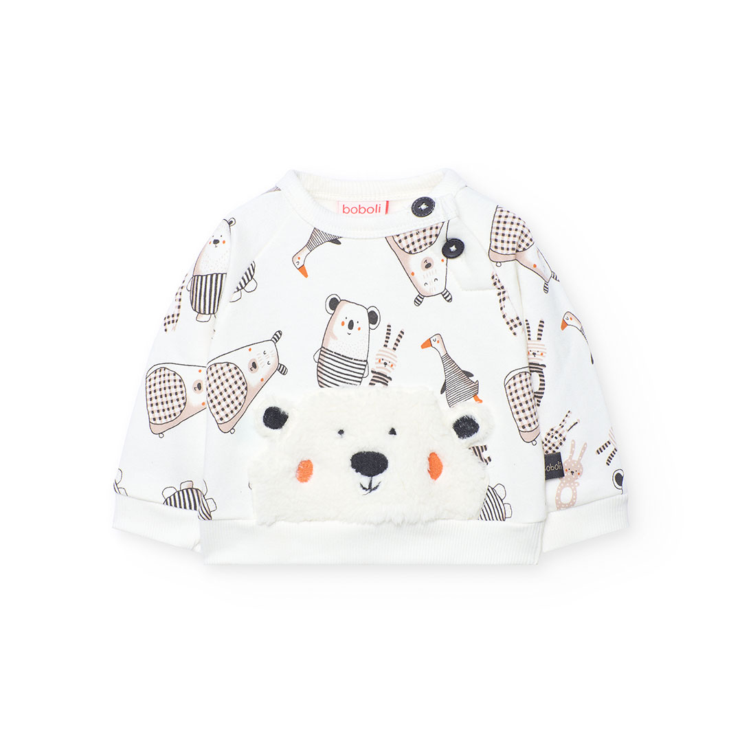 Boboli - 2pc- Set Baby Girl's Sweatshirt & Trousers - White/Dark Grey