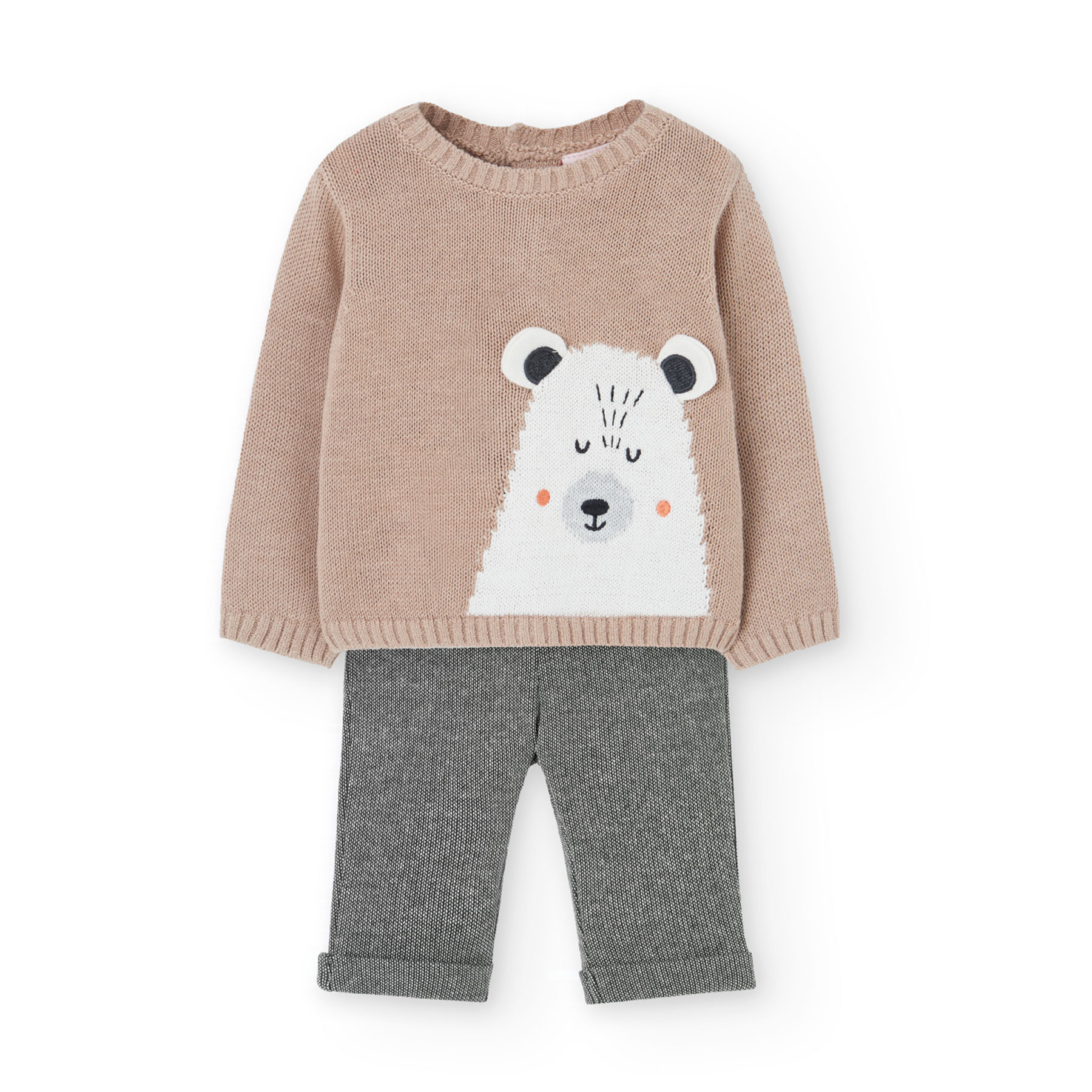 Boboli - 2pc- Set Baby Girl's Knitted Sweatshirt & Trousers - Beige