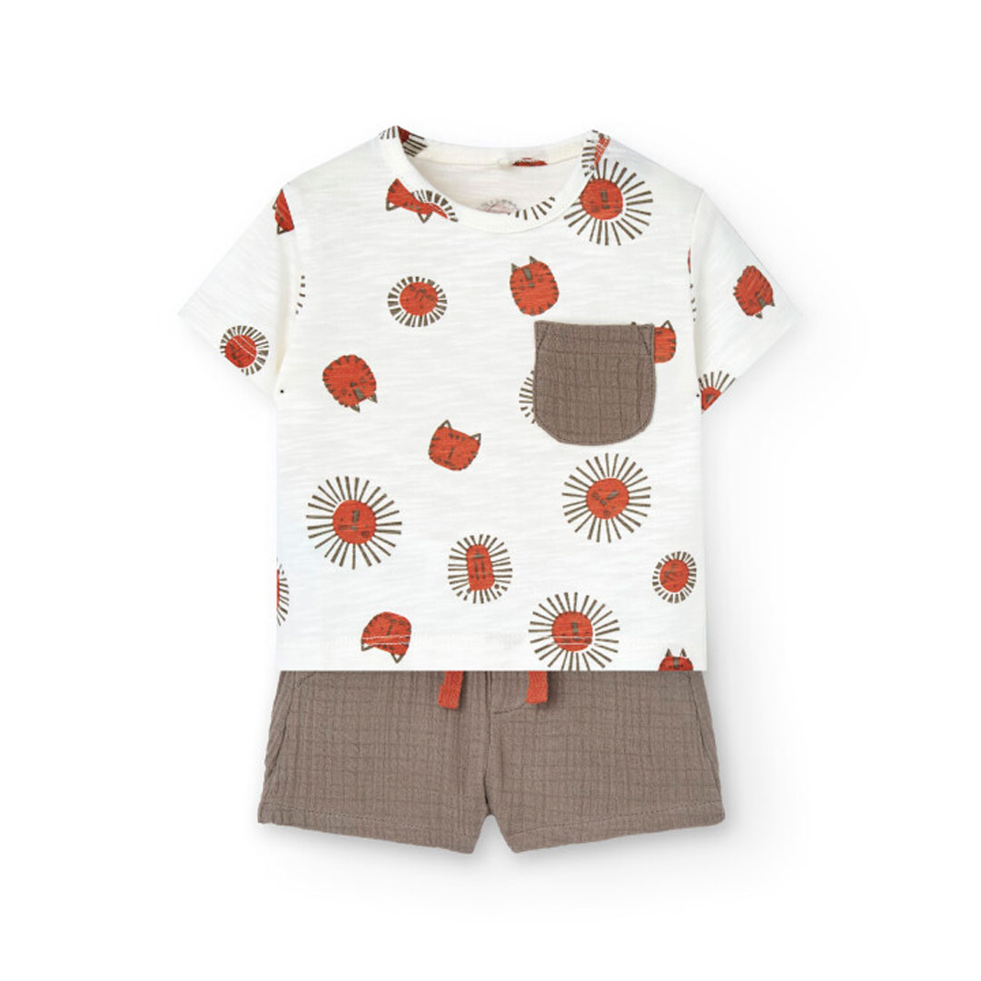 Boboli - 2pc-Set - Baby Boy's Knitted Printed T-Shirt & Shorts - Light Brown