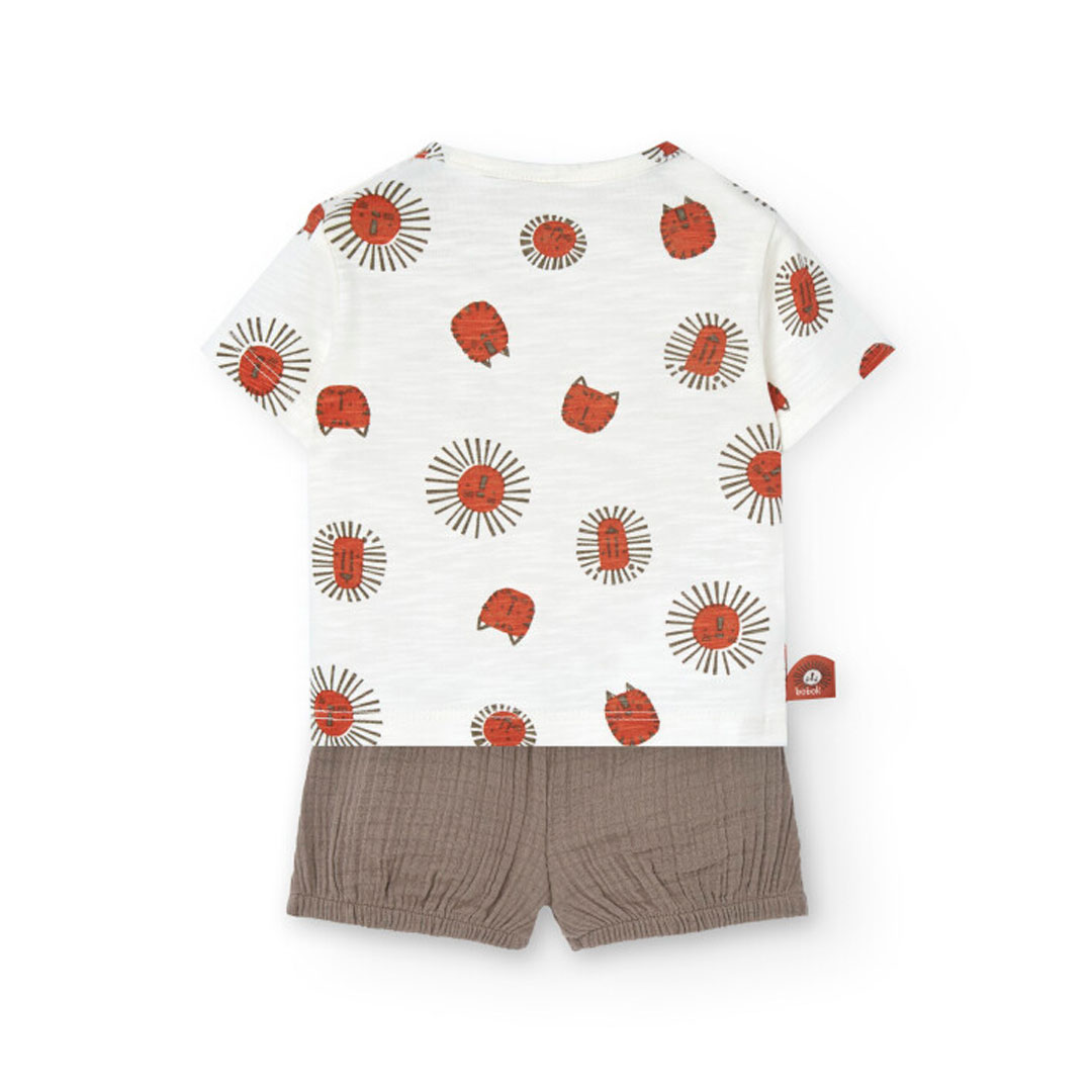 Boboli - 2pc-Set - Baby Boy's Knitted Printed T-Shirt & Shorts - Light Brown
