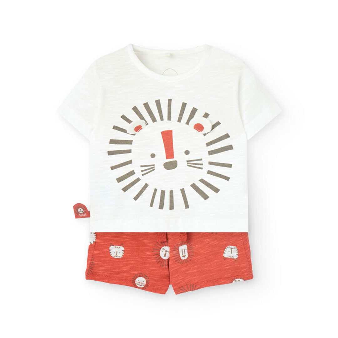 Boboli - 2pc-Set - Baby Boy's Lion Printed Knitted T-Shirt & Shorts Set - White