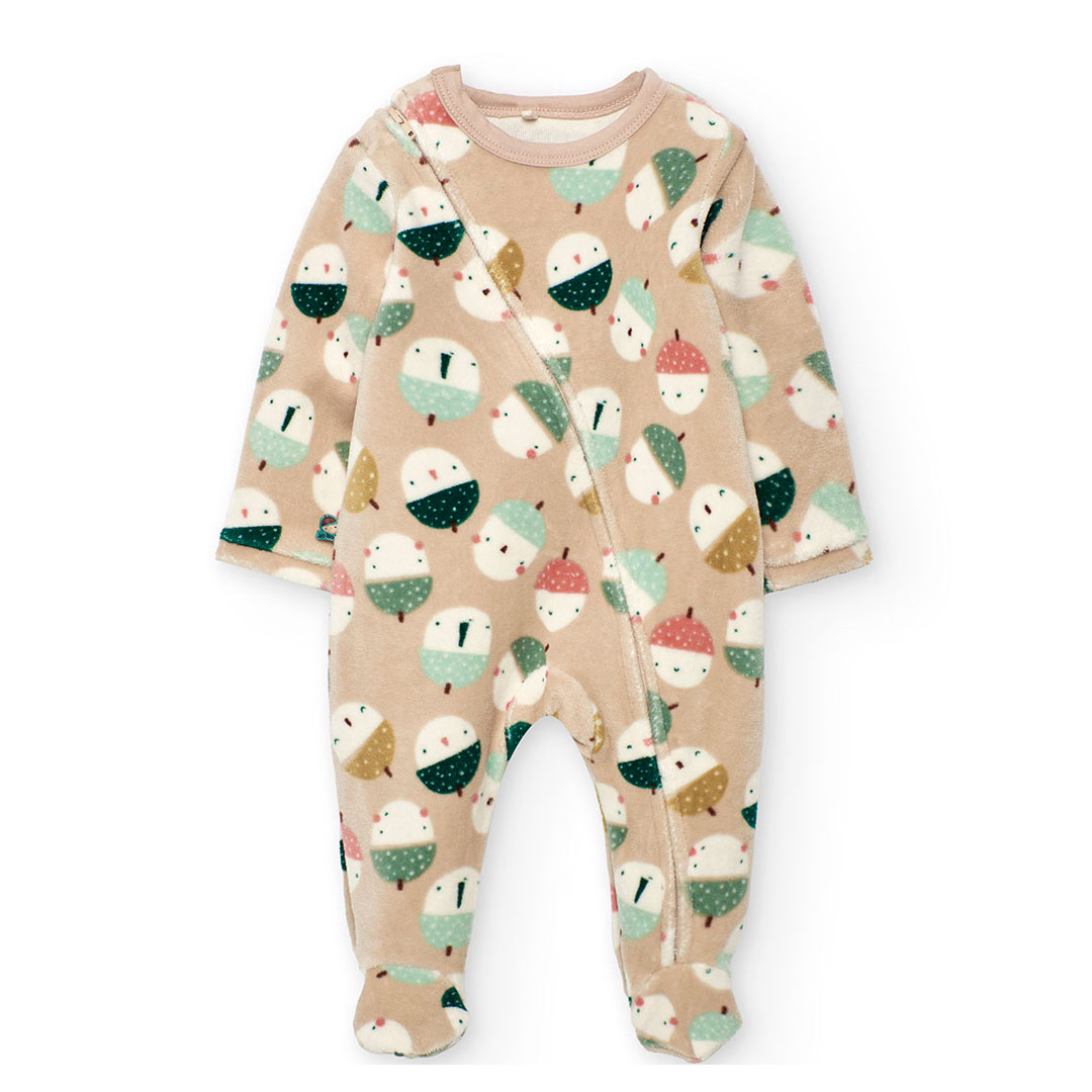 Boboli - Baby Girl's Full Sleeve Velour Animal Printed Sleepsuit