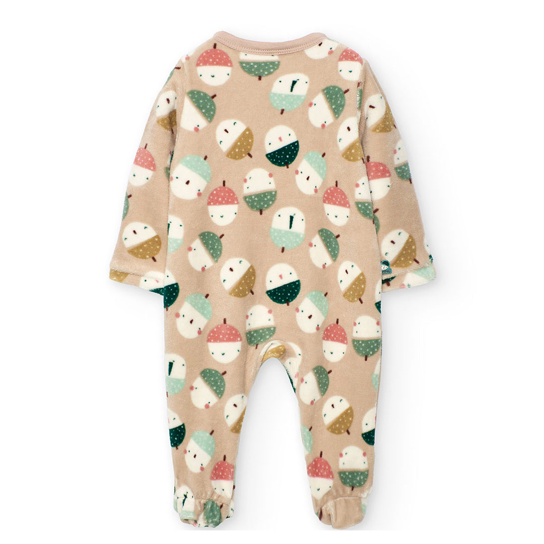 Boboli - Baby Girl's Full Sleeve Velour Animal Printed Sleepsuit
